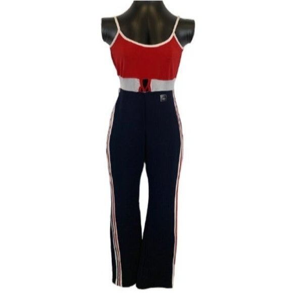 XERS Vintage 1980's Jumpsuit Tank Style Colorblock Americana Women's Size Large - Picture 2 of 14